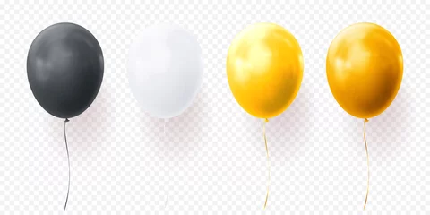 Fotobehang Colorful balloons vector on transparent background. Glossy realistic yellow, black and white glossy baloons for Birthday party illustration or greeting card design element © Ron Dale