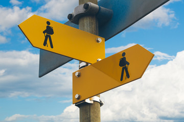 Signs indicating directions of trail trekking routes.