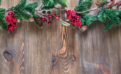 Christmas decor on the wooden background