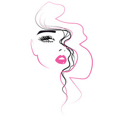 Woman hair and beauty icon. Vector illustration. Pink lips, long eyelashes - 178726464