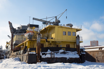 big repair ship in backwater