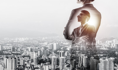 Concept of business success and control with confident boss agai
