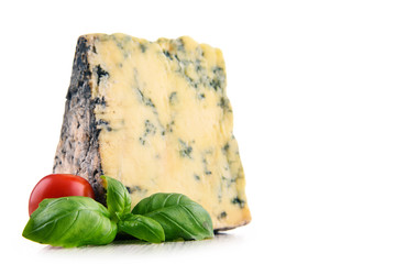 Piece of blue cheese isolated on white background