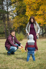 Fototapeta premium family walks in the autumn park