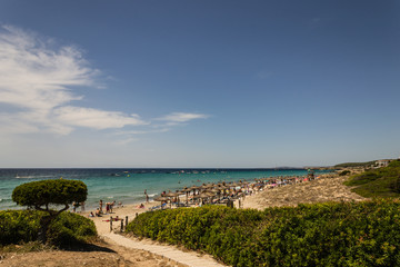 Fototapeta na wymiar Gangway on the beach of Sant Tomas - Menorca - Spain