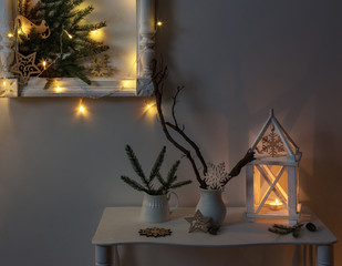 Christmas decoration on background  white wall