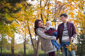 Fototapeta premium family walks in the autumn park