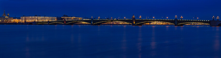 Fototapeta na wymiar Troitskiy bridge in StPetersburg night panorama