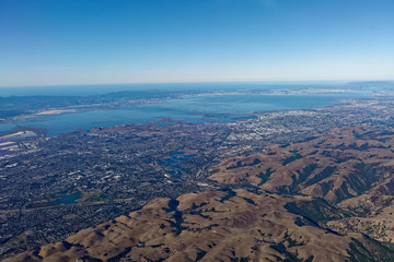 Aerial view of South San Francisco Bay foothills, San Francisco Bay, Coastal mountains, Pacific...