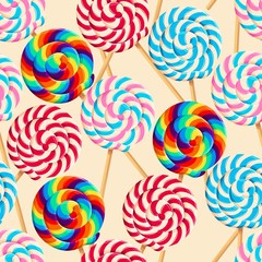 Fototapeta na wymiar Seamless pattern with striped lollipops