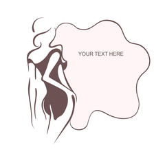 Sexy fitness figure of a girl in the evening dress. Intimate sexy lady, model in a pose. Lovely elastic ass bikini zone. Drawn graphics for design, background