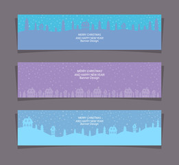Christmas banners. Collection of holiday backgrounds, trees, house. Winter landscape, designs for the web. EPS file is layered.