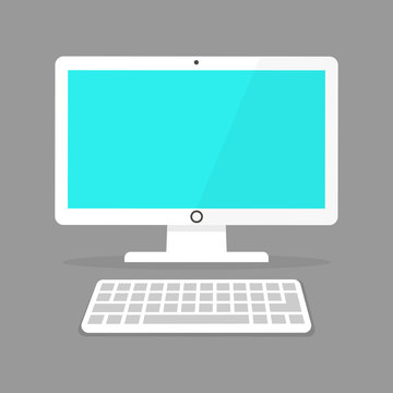 Icon of a white computer monitor with a keyboard.