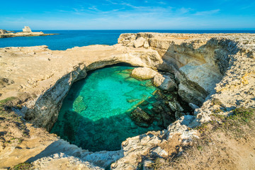  The famous Grotta della Poesia, province of Lecce, in the Salento region of Puglia, southern Italy. - obrazy, fototapety, plakaty