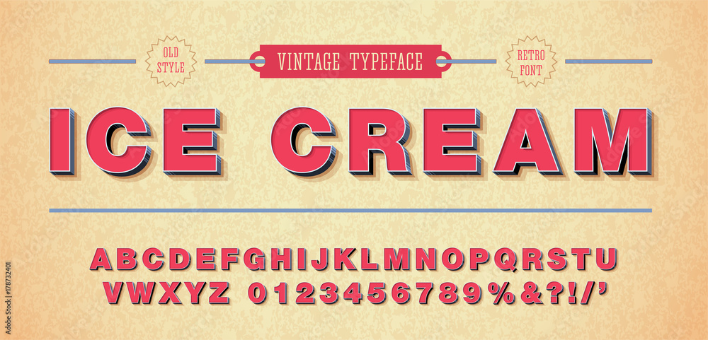Poster vector of retro font and alphabet. 3d style