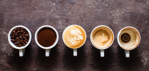 Stages of preparing cappuccino 