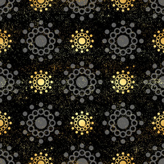 Classic seamless gold glitter pattern circle ornate. Seamless circles background.