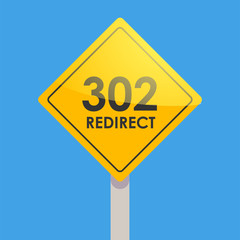 Road sign yellow on a blue background. 302 redirect for redirecting site users