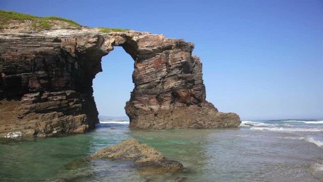 Beach of cathedrals (Praia de Augas Santas), Ribadeo, Lugo, Galicia, Spain. Atlantic ocean, Bay of Biscay.