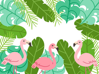 Obraz premium Tropical flamingo frame background