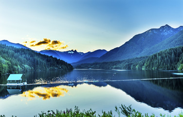 Capilano Reservoir Lake Snowy Two Lions Mountains Vancouver British Columbia
