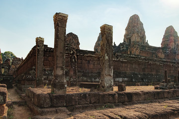 Walls of the The Pre Rup temple in Angkor Complex, Siem Reap, Cambodia. It has two enclosing walls and three tiers and was dedicated to the Hindu god Shiva. Ancient Khmer architecture, World Heritage