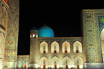 Samarkand: night view of Registan ensemble