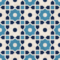 Abstract geometric mosaic pattern, marbled tiles in Moorish style, textured seamless vector illustration