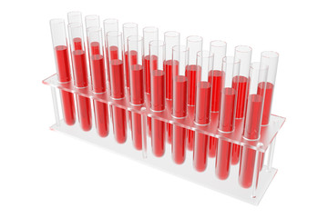 Chemistry flasks with colored liquid on white background background. Science chemistry concept. Laboratory test tubes and flasks with colored liquids 3D rendering