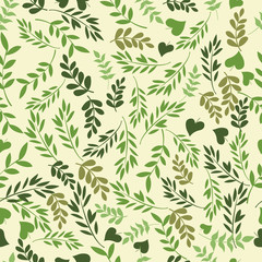 Beautiful seamless pattern with green leaves. Perfect background greeting cards, invitations to the wedding and other seasonal holidays, fabric