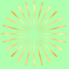 Golden Rays, gold beams element. Sunburst, starburst shape. Radiating, golden radial, merging lines. Abstract gold circular geometric shape.