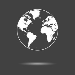 World icon - simple flat design of globe isolated on grey background, vector
