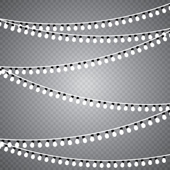 Glowing lights for design of Xmas greeting cards. Garlands, Christmas decorations.