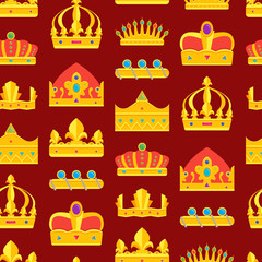 Cartoon Royal Golden Crown Background Pattern. Vector