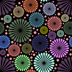Abstract colored flowers on black background