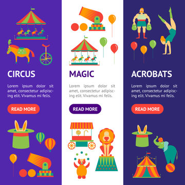 Cartoon Circus Banner Vecrtical Set. Vector