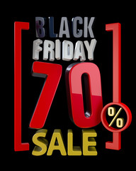 BLACK FRIDAY SALE 70 % SALES word on black background illustration