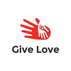 Logo design heart in hands. Abstract vector icon illustration