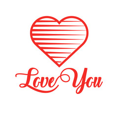 Red heart with calligraphy text Love You for Valentines day, wedding, dating and other and other romantic events. Vector illustration