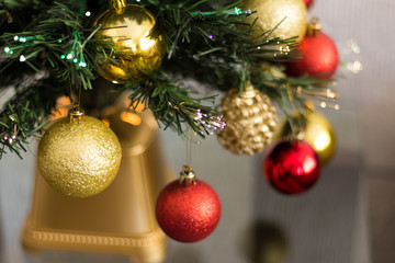 Beautiful christmas tree with gold and red ornaments