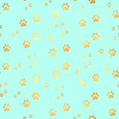 Gold Paw print seamless pattern. Seamless pattern of animal gold footprints. Dog paw print seamless pattern on gold background - 178743280