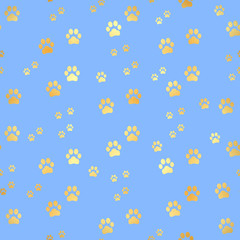 Gold Paw print seamless pattern. Seamless pattern of animal gold footprints. Dog paw print seamless...