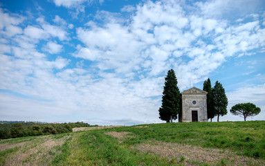 Tuscany, Italy landscape with old little church