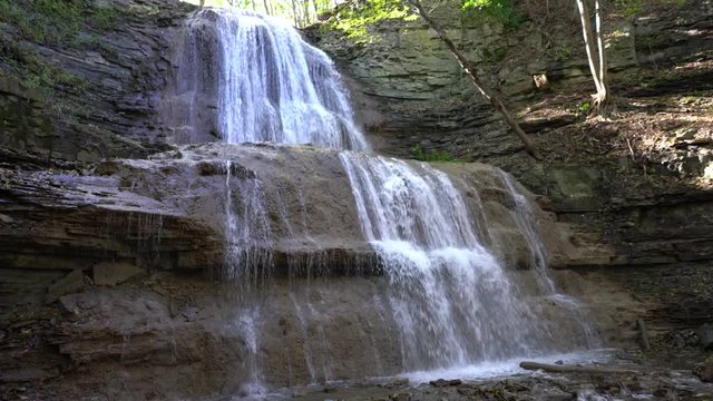 The epic 17 metre high curtain waterfall found in Ancaster Heights, Sherman Falls aka Smith's Falls and Whitton Falls. Hand held shot in 4K, Hamilton, Ontario, Canada