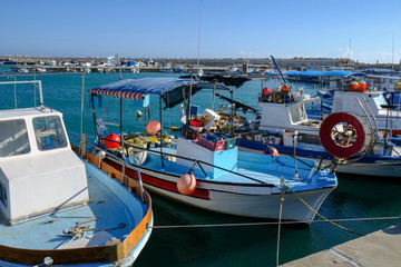 Fishing boats moored in Marina, Zygi, Cyprus