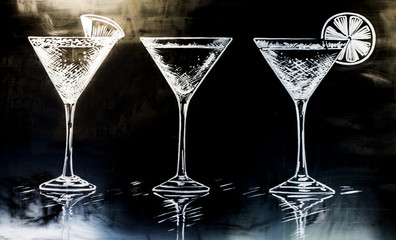 Set of hand drawn alcohol cocktails on the chalkboard