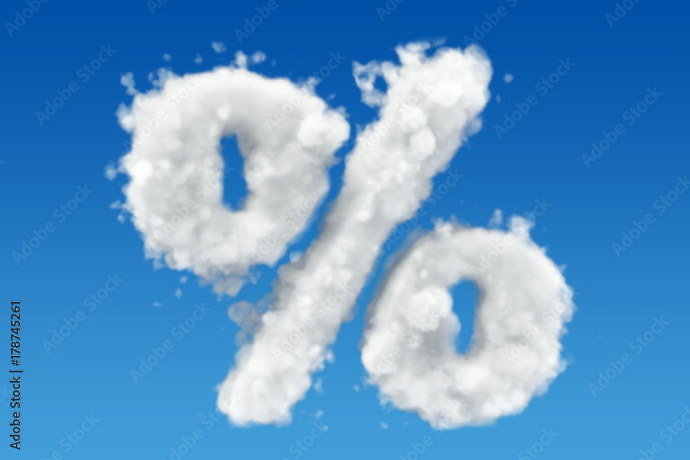 Poster percent symbol from clouds in the sky. 3d rendering