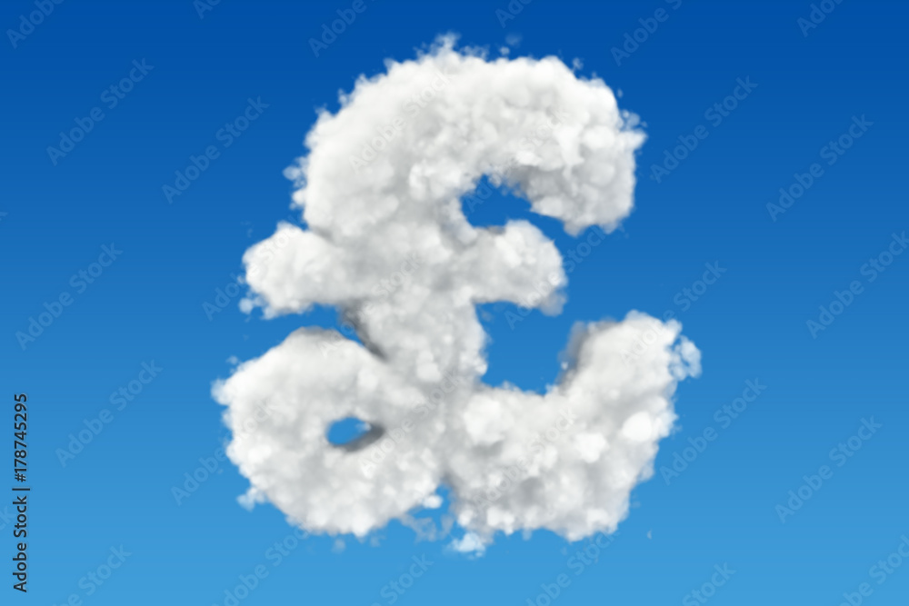 Poster pound sterling symbol from clouds in the sky. 3d rendering
