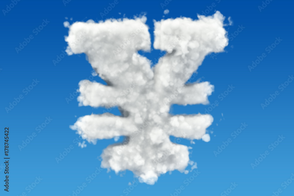 Aufkleber yen, yuan symbol from clouds in the sky. 3d rendering