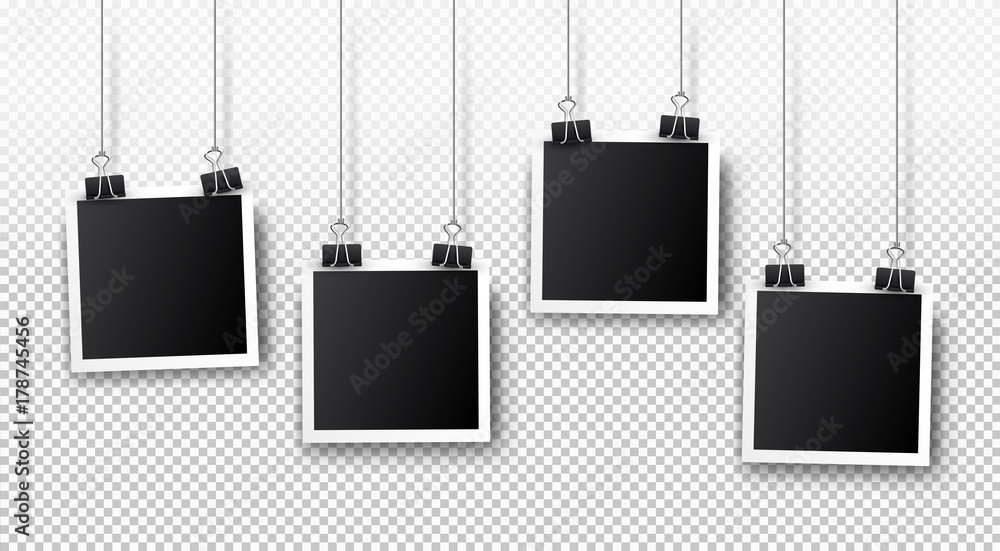 Poster set of photo frames. realistic detailed photo icon design template. vector isolated on transparent b